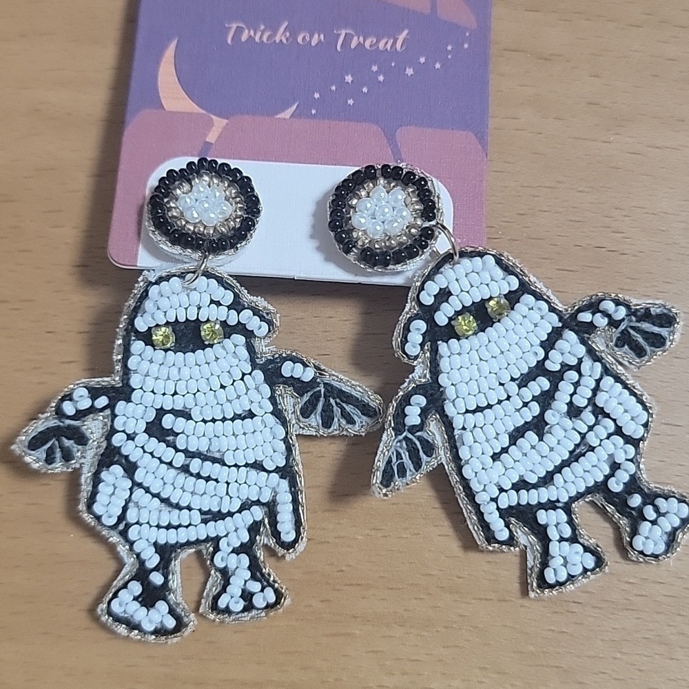 Beaded Ghost Earrings Post Back
